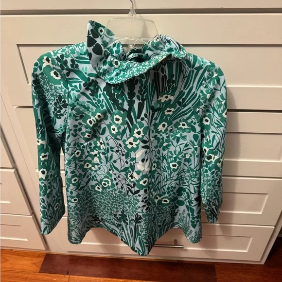 Tuckernuck Faye Wildflower Floral Blouse Ruffle High Neck Bow Accent SzS - Picture 4 of 7